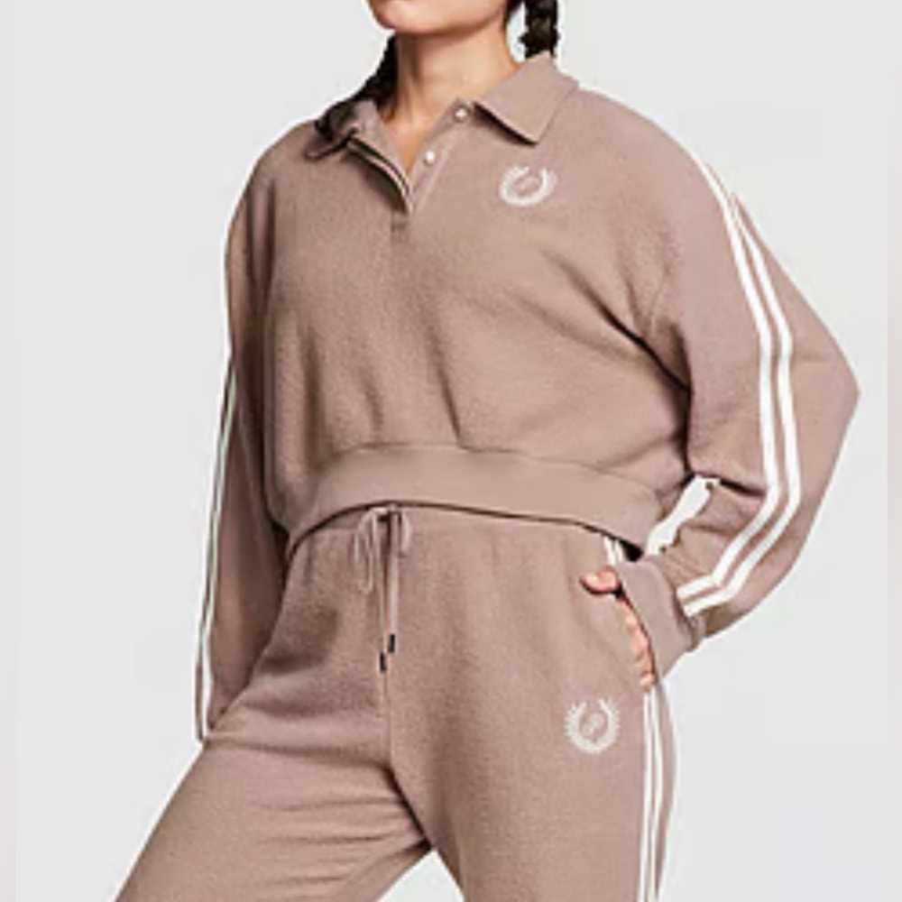 Pink Reverse Cropped Polo Sweatshirt - Picture 2 of 5